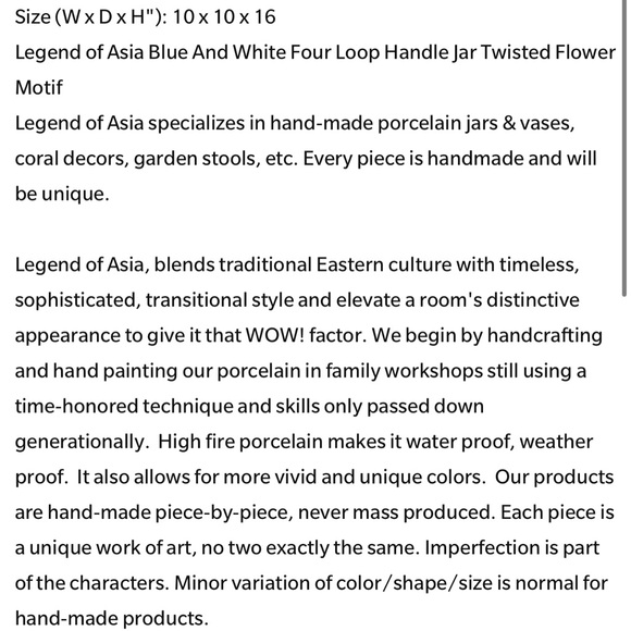 Legend of Asia Blue And White Four Loop Handle Jar Twisted Flower Motif - Picture 8 of 8